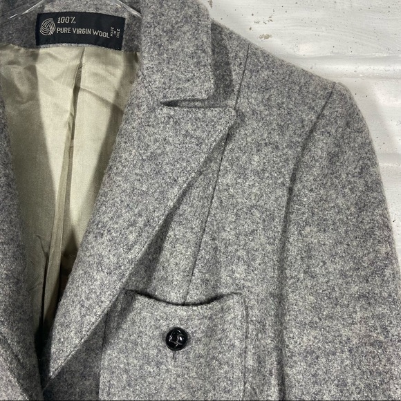 100% VIRGIN WOOL Vintage Grey Academic Style pea coat | Full button up lined - Picture 4 of 9